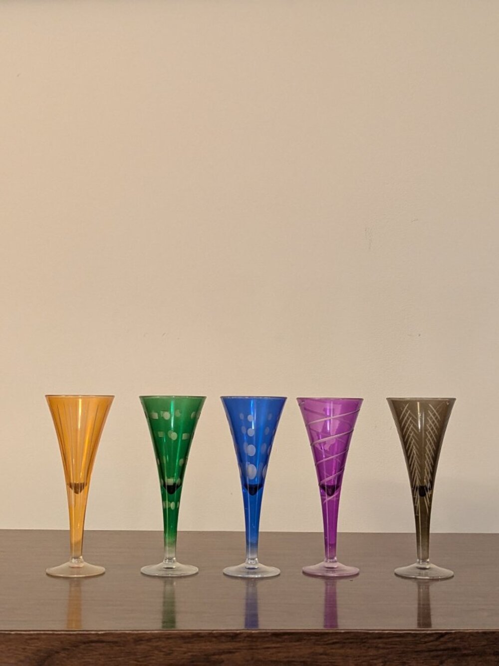 Vintage Mikasa Cordial Glasses- Set of 5 Cheers Mix Liqueur Shot Glasses Rainbow